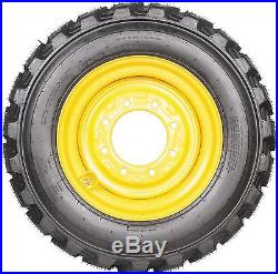 4 New 10-16.5 Galaxy Skiddo Skid Steer Tires on New Holland Yellow Wheels
