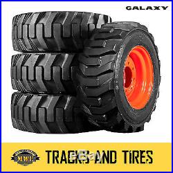 4 New 10x16.5 (10-16.5) Galaxy XD2010 Skid Steer Tires on Bobcat Orange Rims