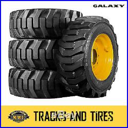 4 New 10x16.5 10-Ply Skid Steer Tires withRim Guard on New Holland Yellow Wheels