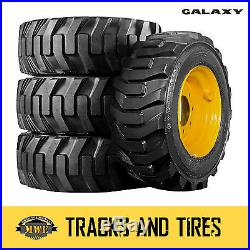 4 New 12x16.5 Skid Steer Tires 12 Ply withRim Guard on New Holland Yellow Wheels