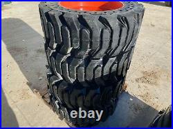 Bobcat Brand 4 No Flats 12-16.5/12x16.5 Solid Skid Steer Tires + rims Heavy Duty