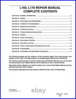 New Holland L160, L170 Skid Steer Loader Service Manual Repair Shop Book