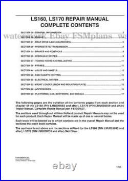 New Holland LS160 LS170 6041360701 Workshop Service Manual Skid Steer