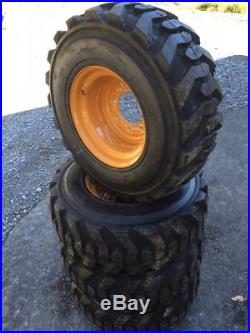Set (4) Skid Steer Tires & Rims 12 X 16.5 14 Ply Bobcat, Case, Cat, New Holland