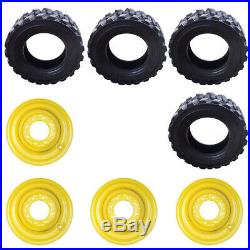 Set of (4) 12-16.5 14 Ply Skid Steer Tires & Rims for New Holland-John Deere